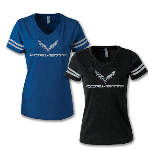 LADIES C7 CORVETTE FOOTBALL JERSEY TEE