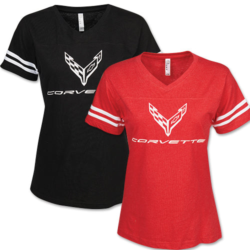 LADIES C8 CORVETTE FOOTBALL JERSEY T-SHIRT
